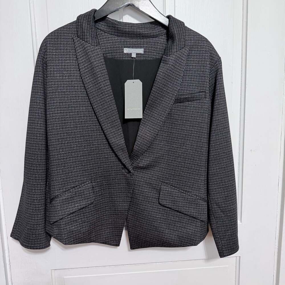 Wit & Wisdom Charcoal Gray Houndstooth Crop Knit Blazer Jacket L NWT